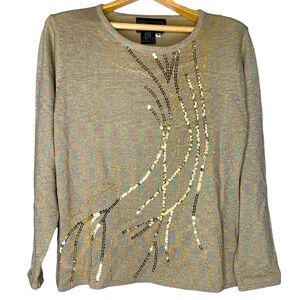 Rochelle California Cream Metallic Floral Bead Embellishment Sweater in Size XL